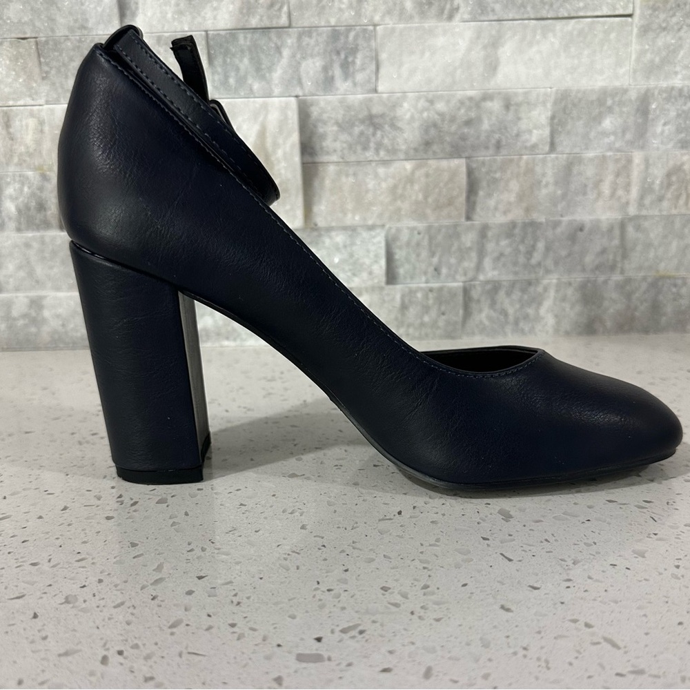 Journee Collection Navy Blue Ankle Strap Heels - Picture 2 of 7